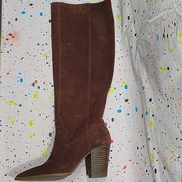 LUCKY BRAND Tall Suede Western Heel Boot SZ 10 Knee High Boots - Picture 2 of 10